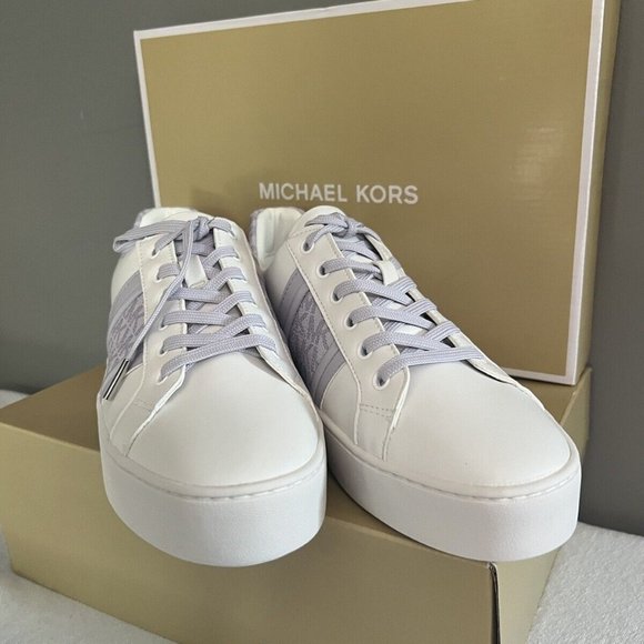 BRAND NEW MICHAEL KORS STRIPE LACE UP LAVENDER SNEAKERS SHOES 9.5 - Picture 2 of 4